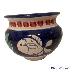 VIETRI CAMPAGNA PLANTER POT NEW ITALY FISH PESCE POTTERY BLUE WHITE RED HANDMADE